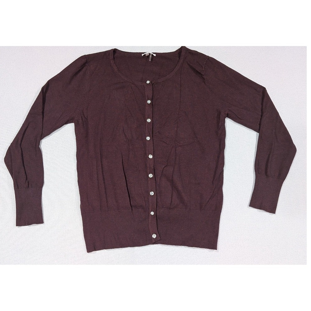 Vita Milano Cardigan Women XL Burgundy Excellent Rhinestone Button Scoop Neck